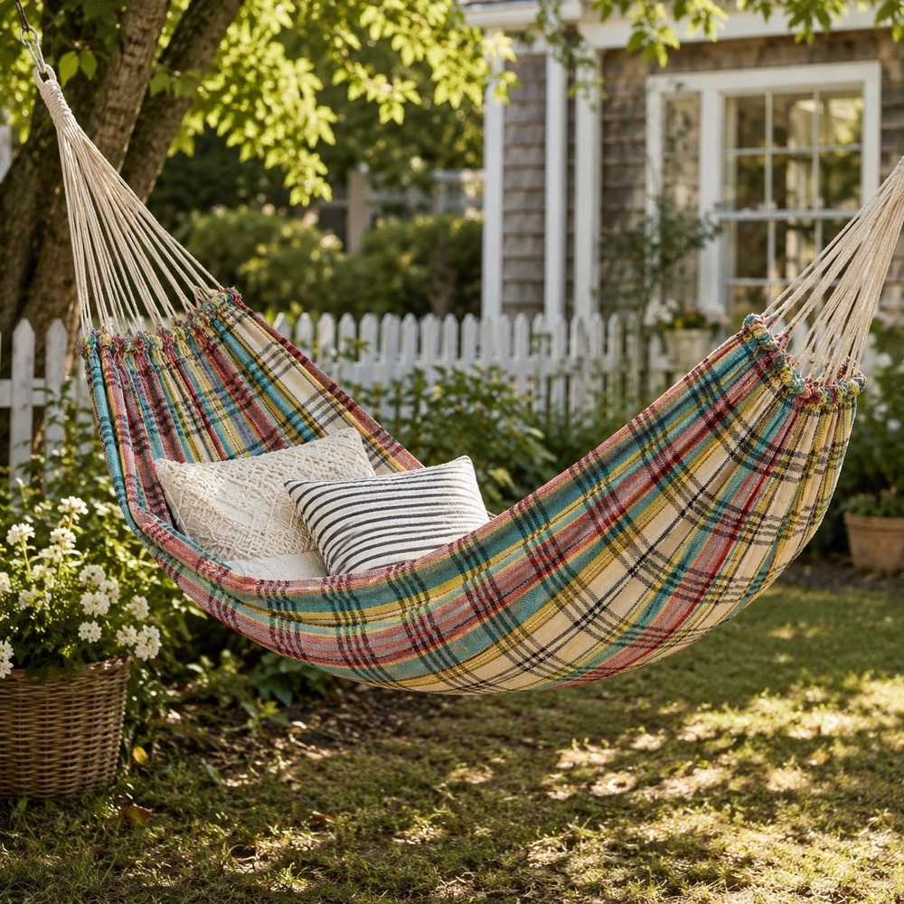 Unbranded OS Plaid Woven Cotton Hammock Multicolor Boho Outdoor Swing Accessory